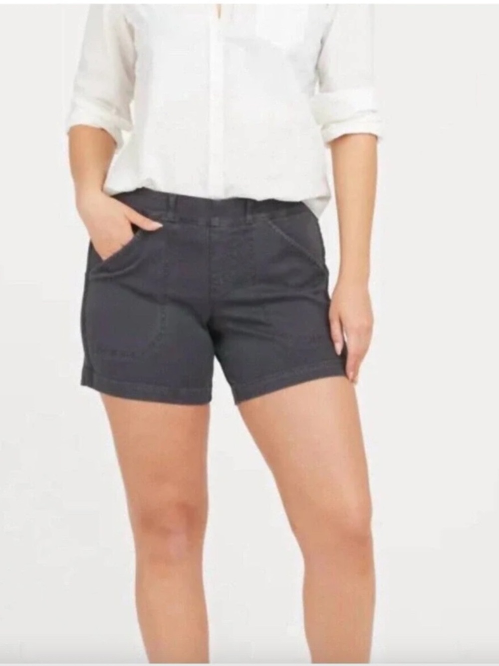 Spanx Stretch Twill Shorts 5" Washed Black Size Large NWT
